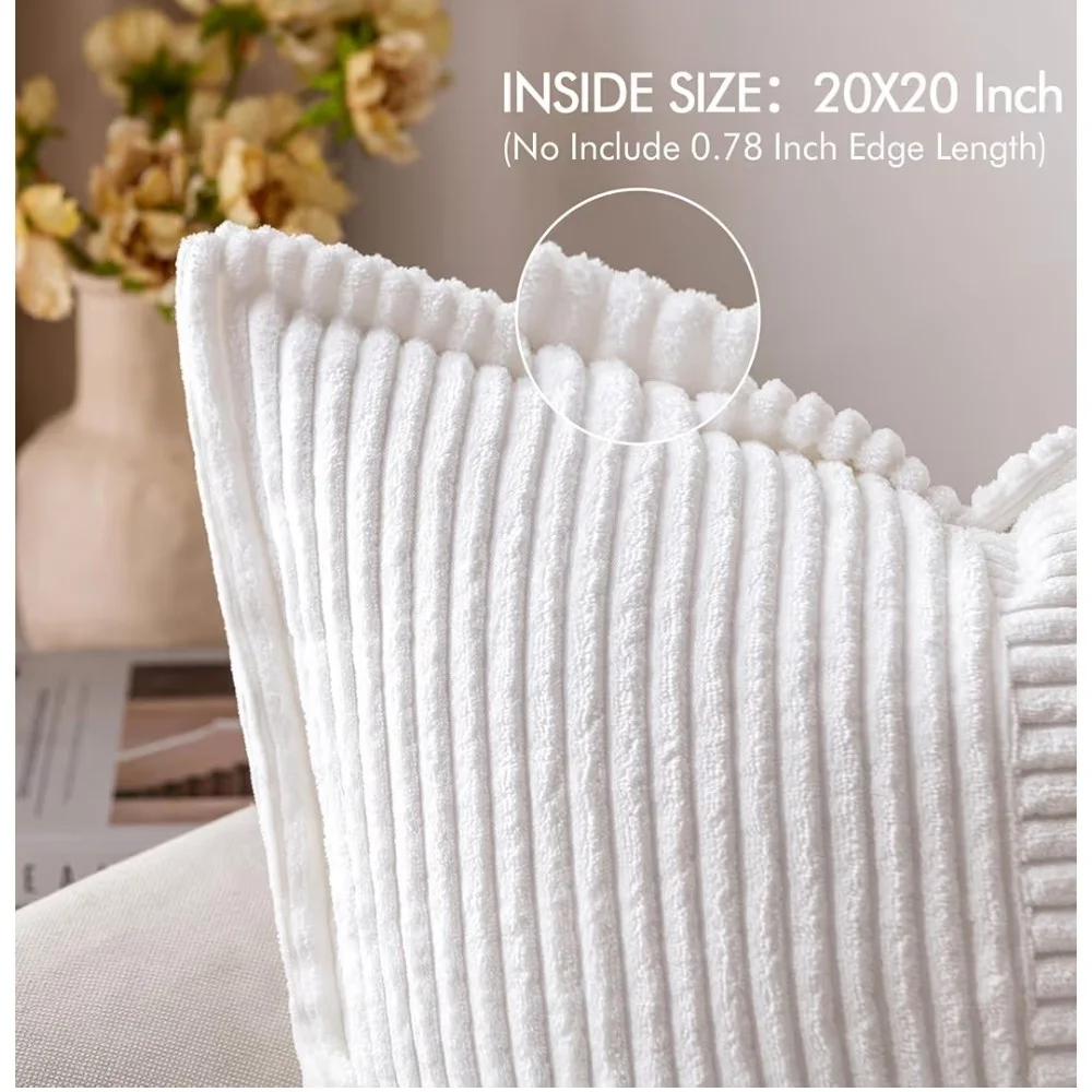 Set Of 2 Luxurious White Corduroy Pillow Covers Size 20 X 20
